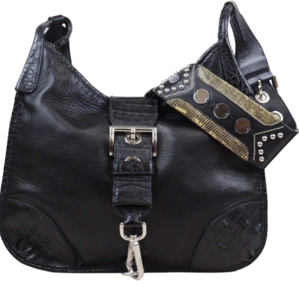 Prada Black Crocodile Leather Sheepskin Shoulder Bag